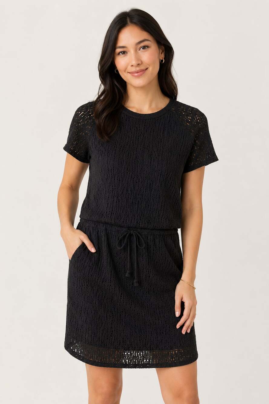 Lou & Grey Eyelet Mini Dress Womens Small Black Casual Short New